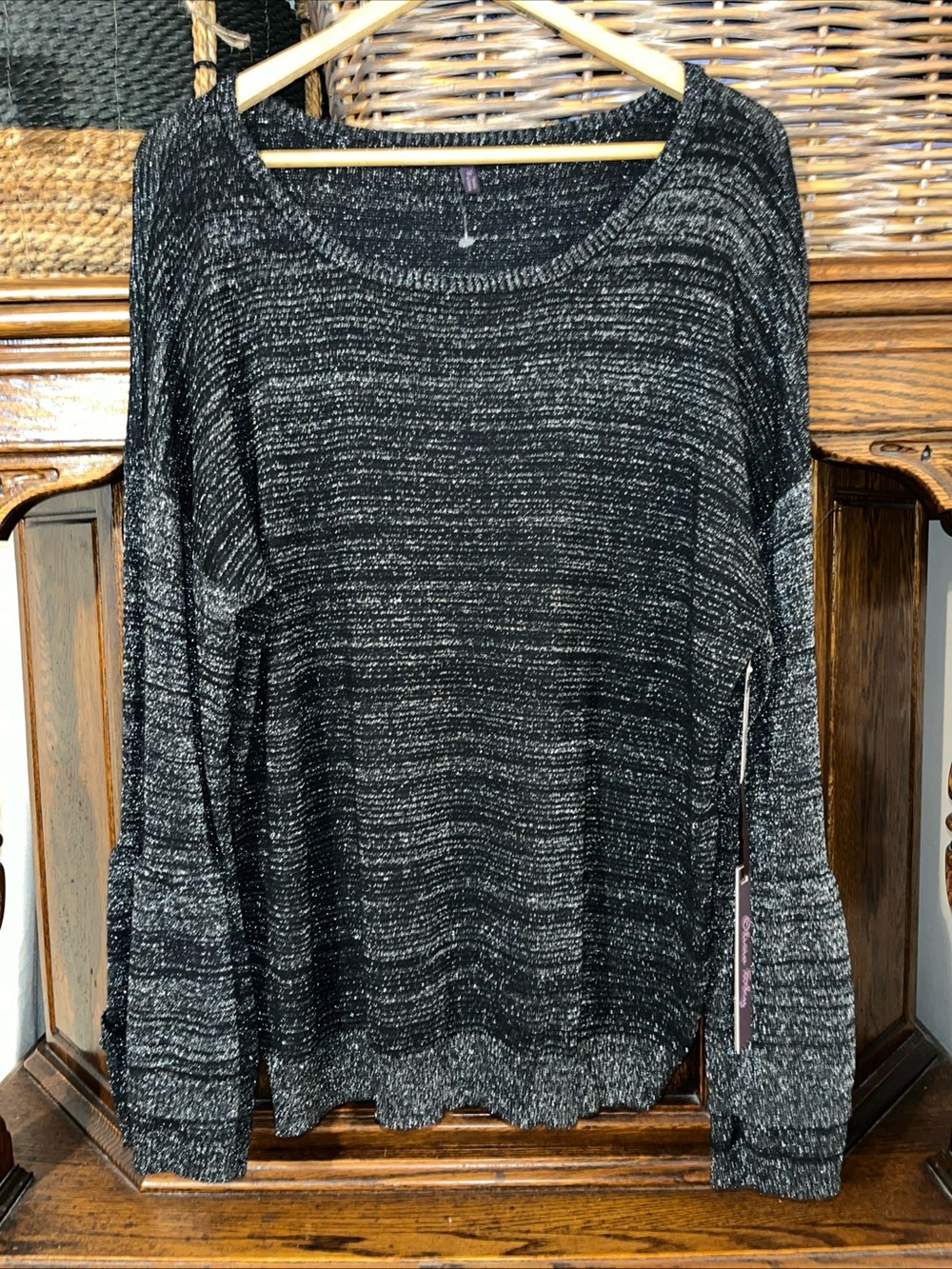 Olivia Sky Black Marled Scoop Neck Pullover